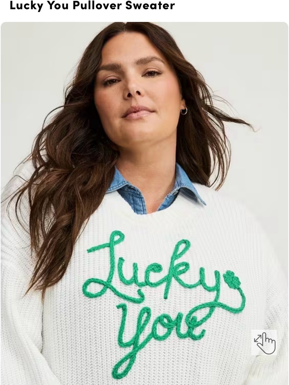 torrid White Crewneck Sweater with Green "Lucky You" Script NWOT